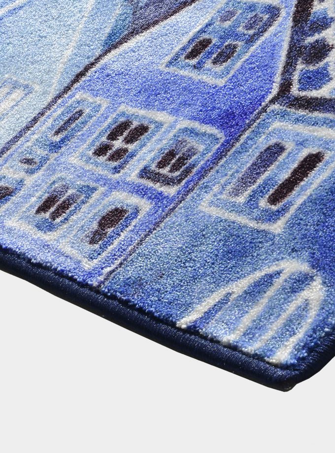 Tappeto "Notturno" blu in tessuto, con disegni stampati
