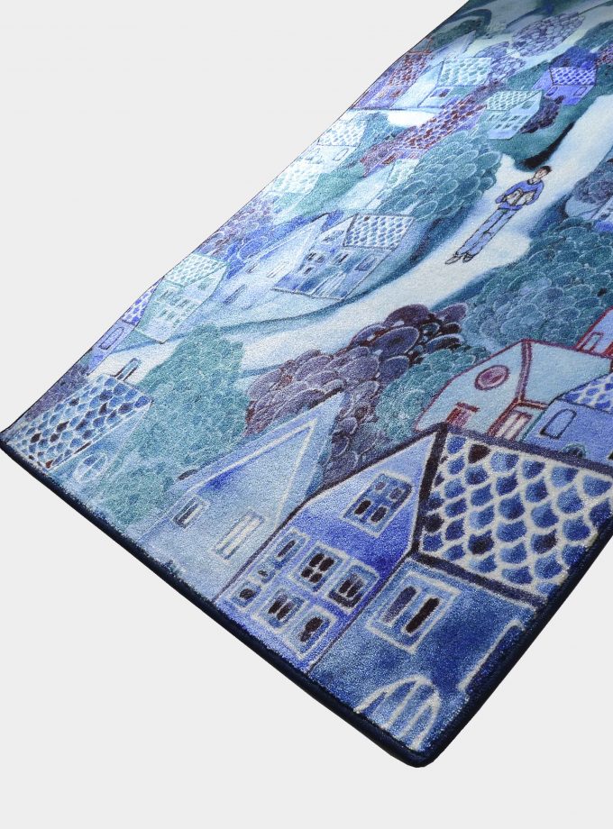 Tappeto "Notturno" blu in tessuto, con disegni stampati