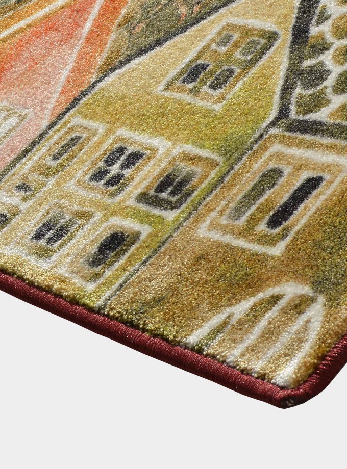 Red "Notturno" fabric rug with printed designs