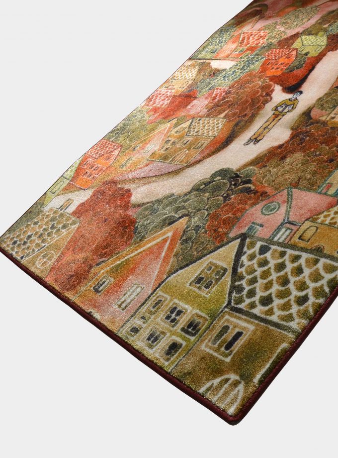 Red "Notturno" fabric rug with printed designs