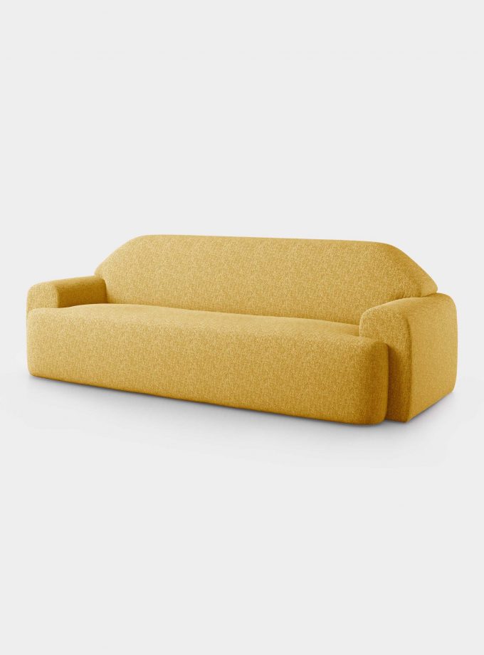 "Minimal" three seater yellow velvet sofa
