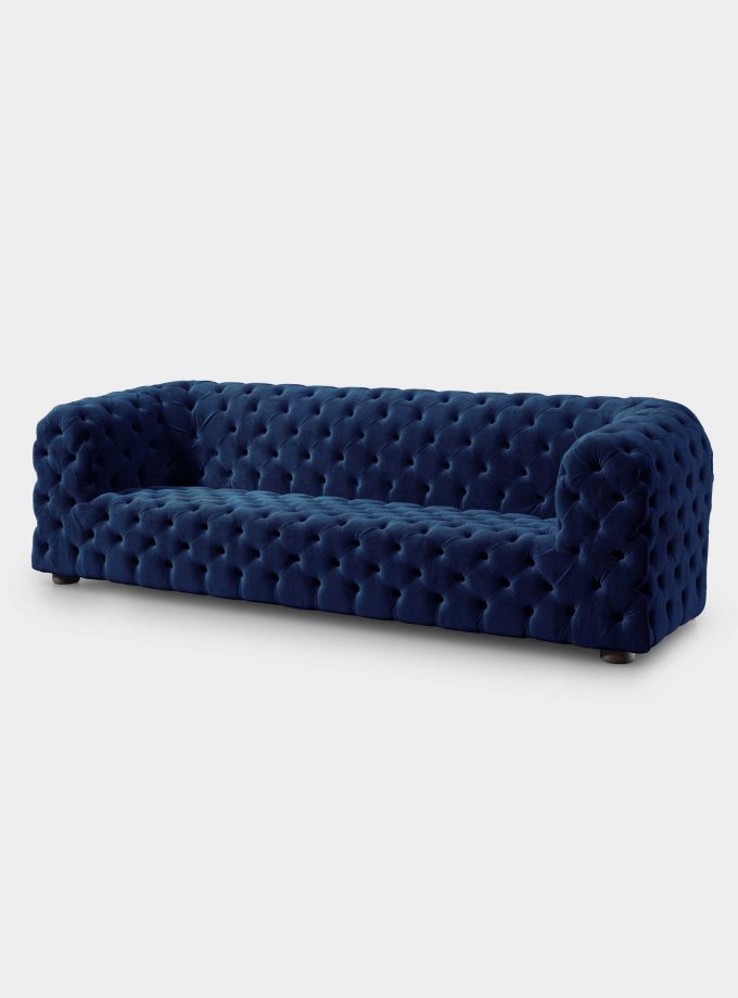 Capitonné blue velvet sofa
