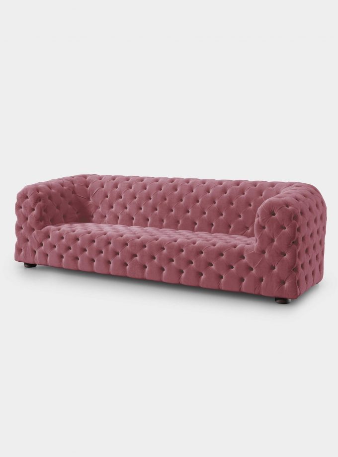 Capitonné antique pink velvet sofa