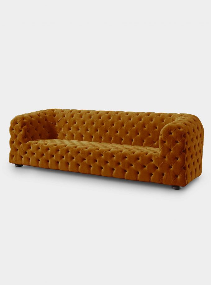 Capitonné mustard velvet sofa