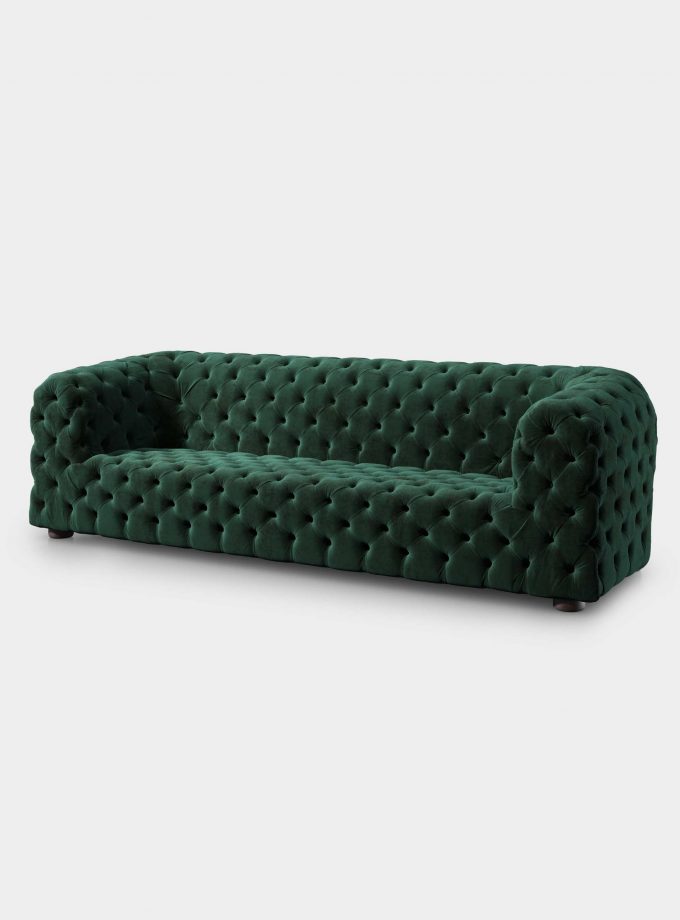 Capitonné green velvet sofa