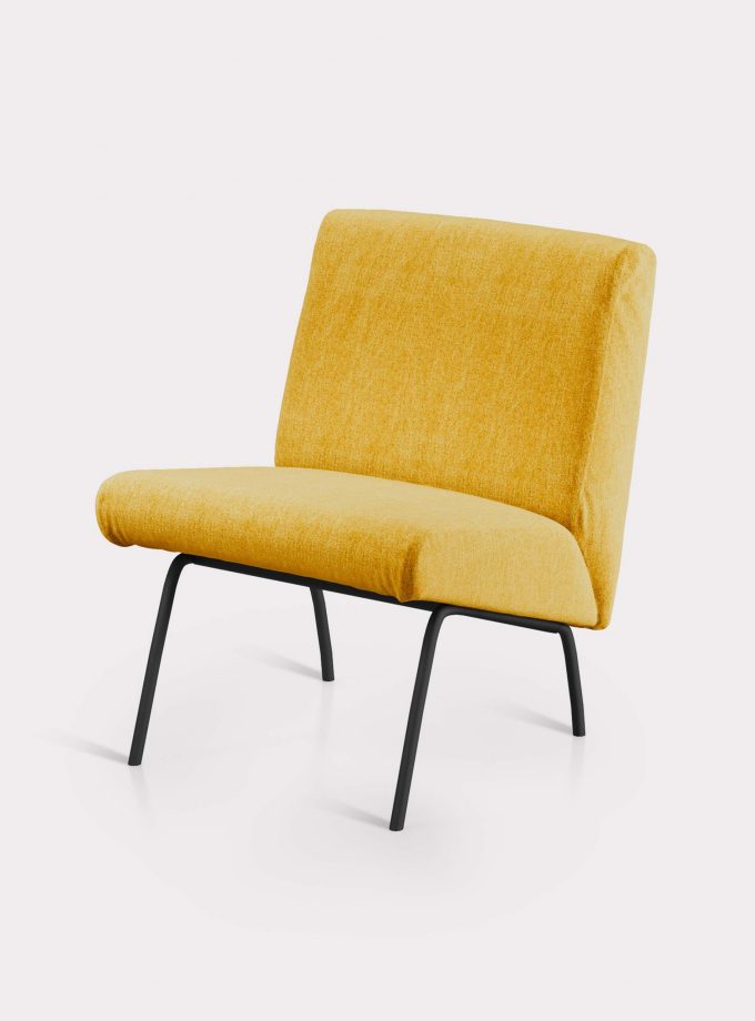 Yellow armchair in bouclé fabric